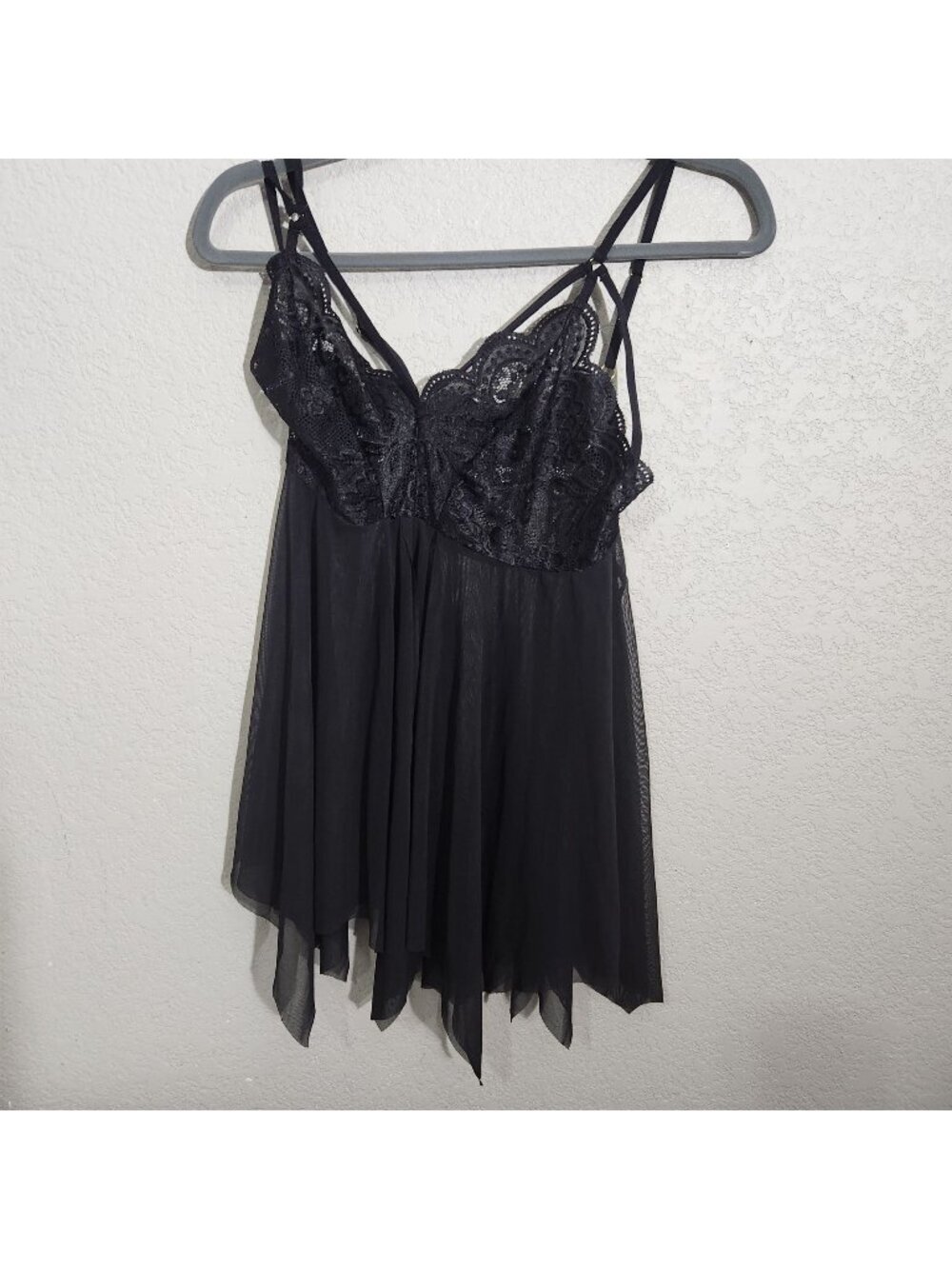 Lace Mesh Black Dress Nightie Size M Asymmetrical Handkerchief Whimsigoth Witchy